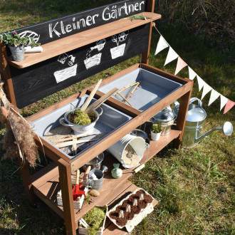 Meppi mud kitchen Little gardener with blackboard, brown