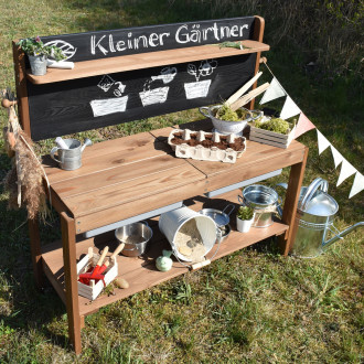 Meppi mud kitchen Little gardener with blackboard, brown