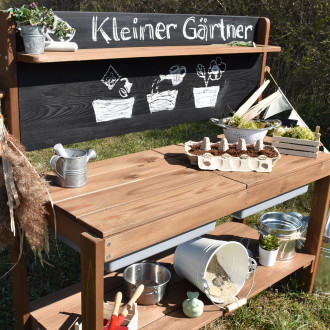 Meppi modderkeuken Kleine tuinman met bord, bruin