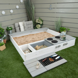 Meppi sandpit Laboe with stove and grill - white / grey